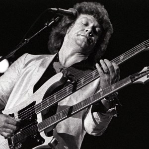 Moody Blues, John Lodge performs on stage at Ahoy, Rotterdam, Netherlands, 30th May 1981. He is playing a Rickenbacker double necked guitar. (Photo by Rob Verhorst/Redferns)