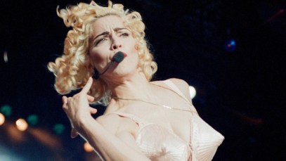 Madonna in concert at Wembley Stadium. The Blond Ambition World Tour. London, England. 20th July 1990. (Photo by Murray/Mirrorpix via Getty Images)