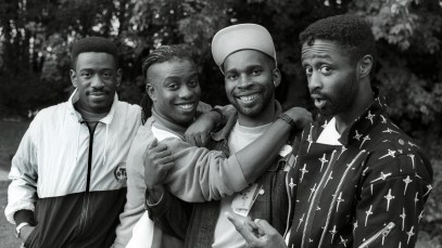 American rock band Living Colour, group portrait, (L-R) Will Calhoun, Corey Glover, Vernon Reid, Muzz Skillings at festival Pop Park, Rotterdam, Netherlands, 4th September 1988. (Photo by Rob Verhorst/Redferns)