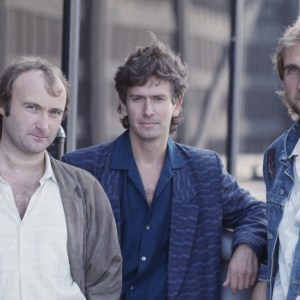 English rock group Genesis in Rosemont, Illinois, during the band's Invisible Touch Tour, October 1986. Left to right: singer/drummer Phil Collins, keyboard player Tony Banks and bassist Mike Rutherford. (Photo by Michael Putland/Getty Images)