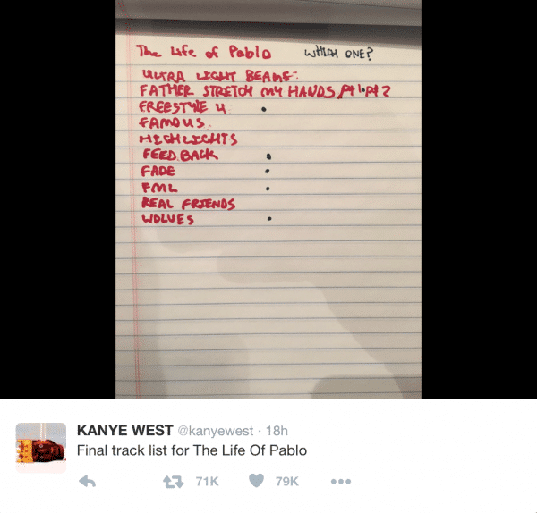 Kanye West - The Life of Pablo Tracklist