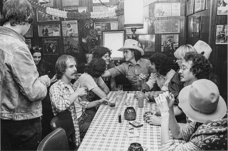 Rodney Crowell, Guy Clark and friends at Bishop's Pub in Nashville circa 1973