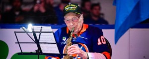 104-Year-Old WWII Veteran Performs the National Anthem on His Saxophone At NHL Game